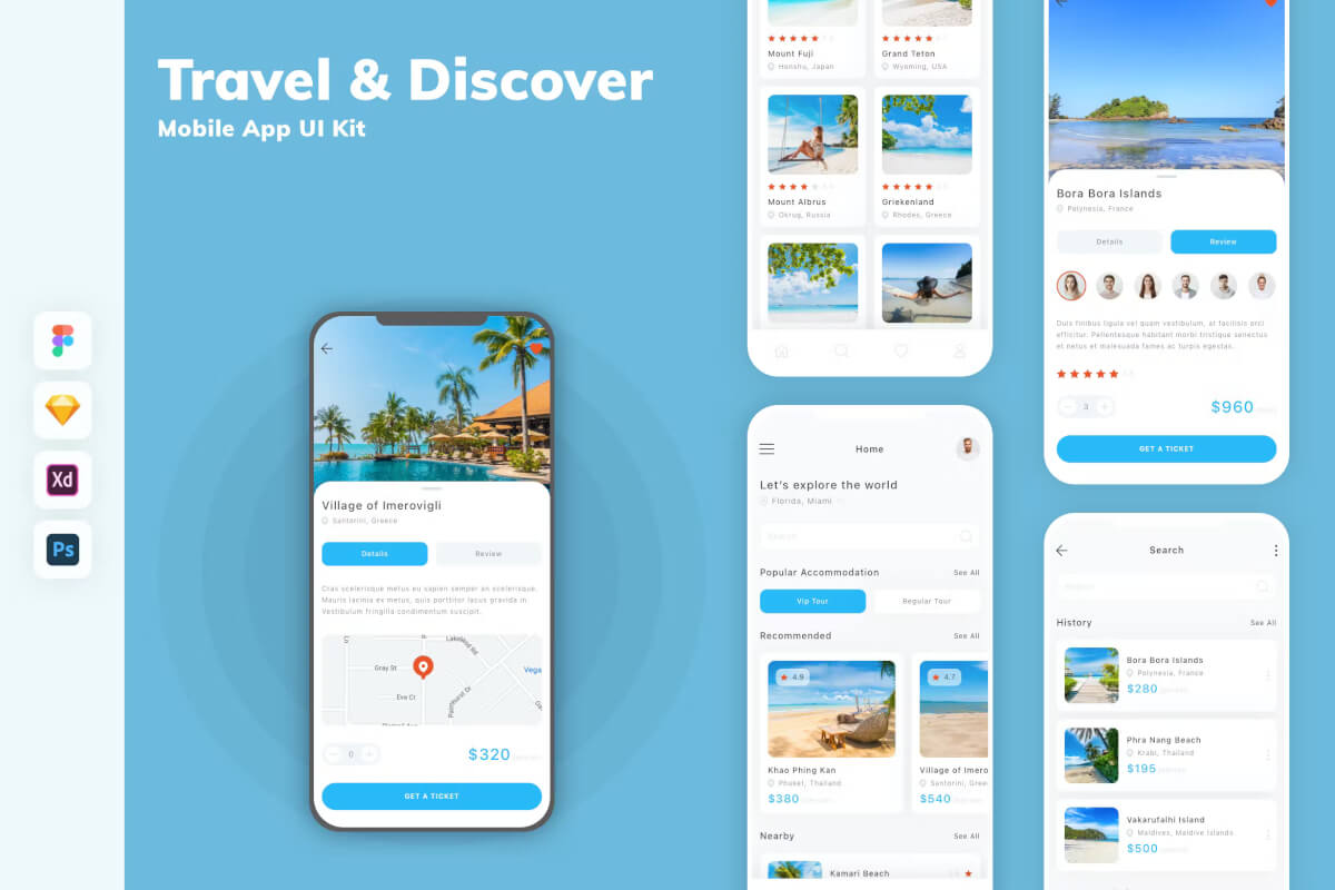 Travel & Discover 移动应用程序 UI 套件