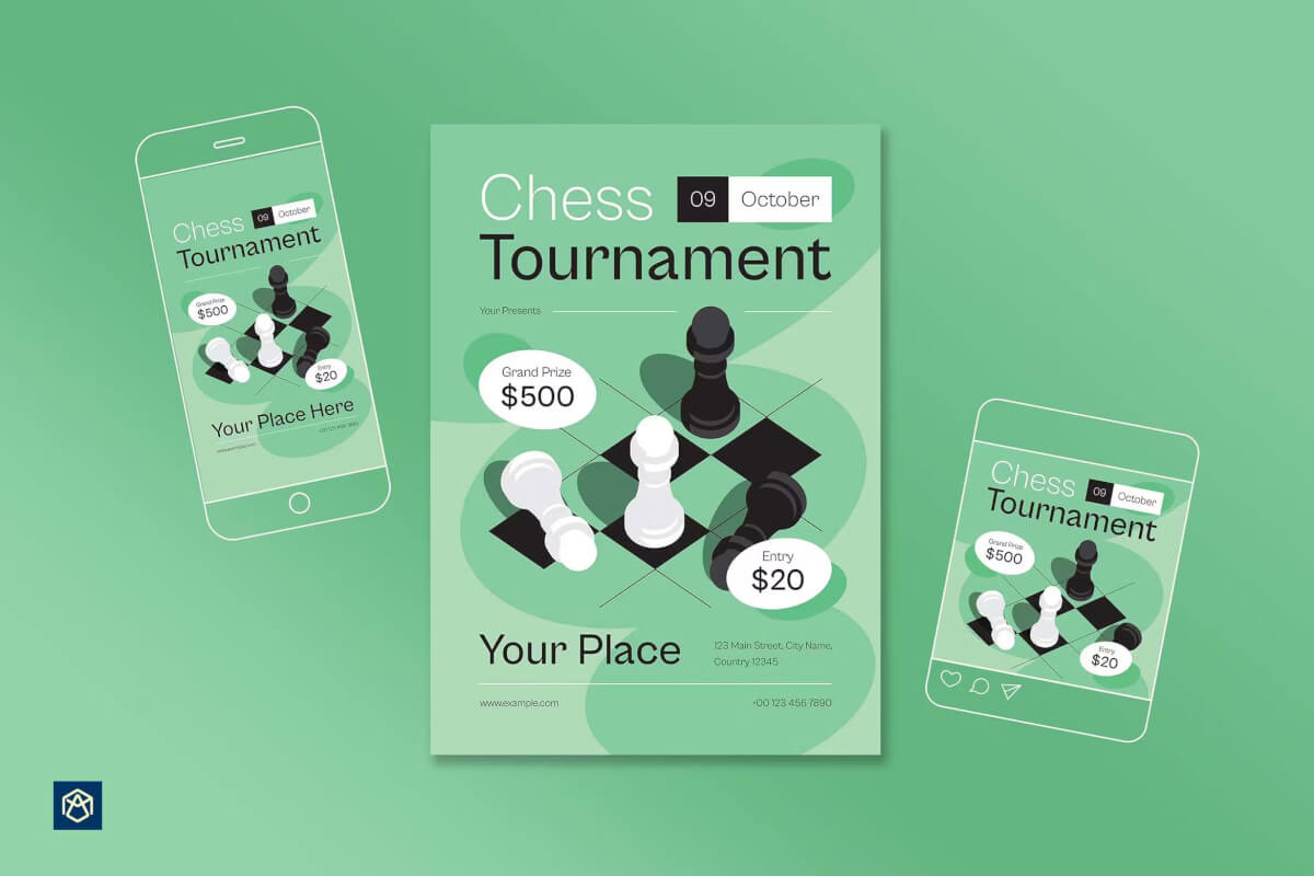 平绿色国际象棋锦标赛传单