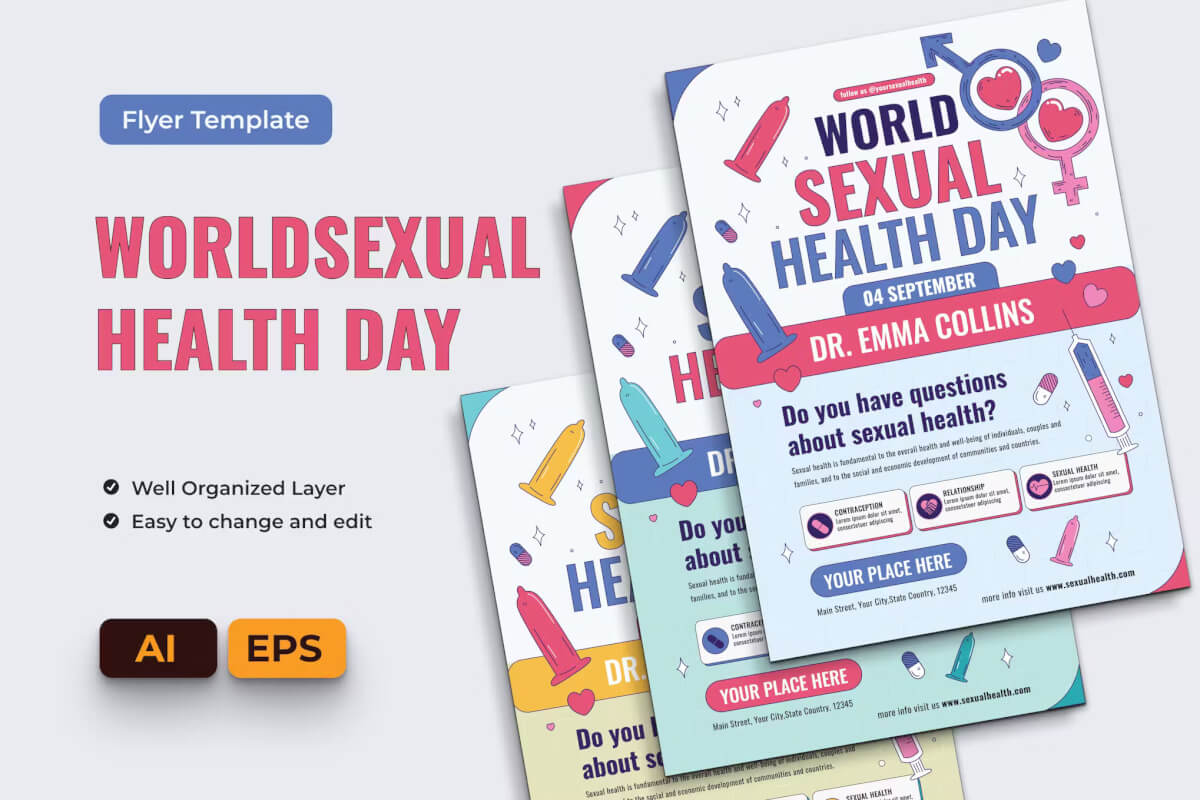 世界性健康日传单 Ai 和 EPS 模板