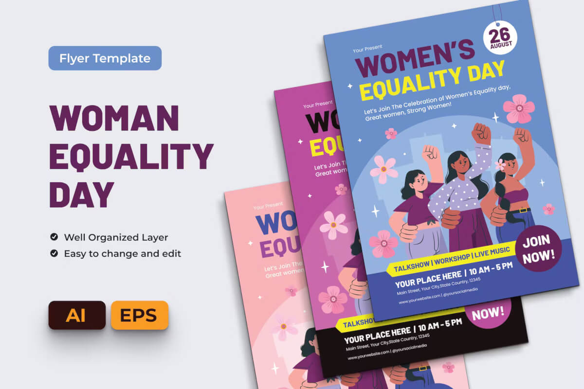妇女平等日传单 Ai 和 EPS 模板