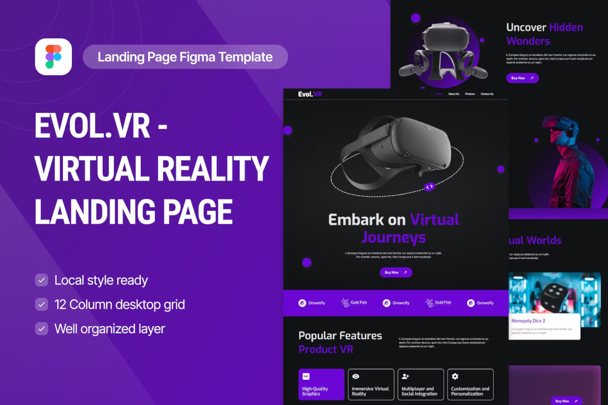 Evol.VR 技术登陆页面 Figma