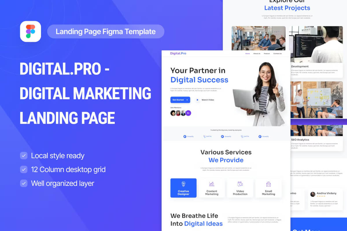 Digital.Pro 数字营销登陆页面 Figma
