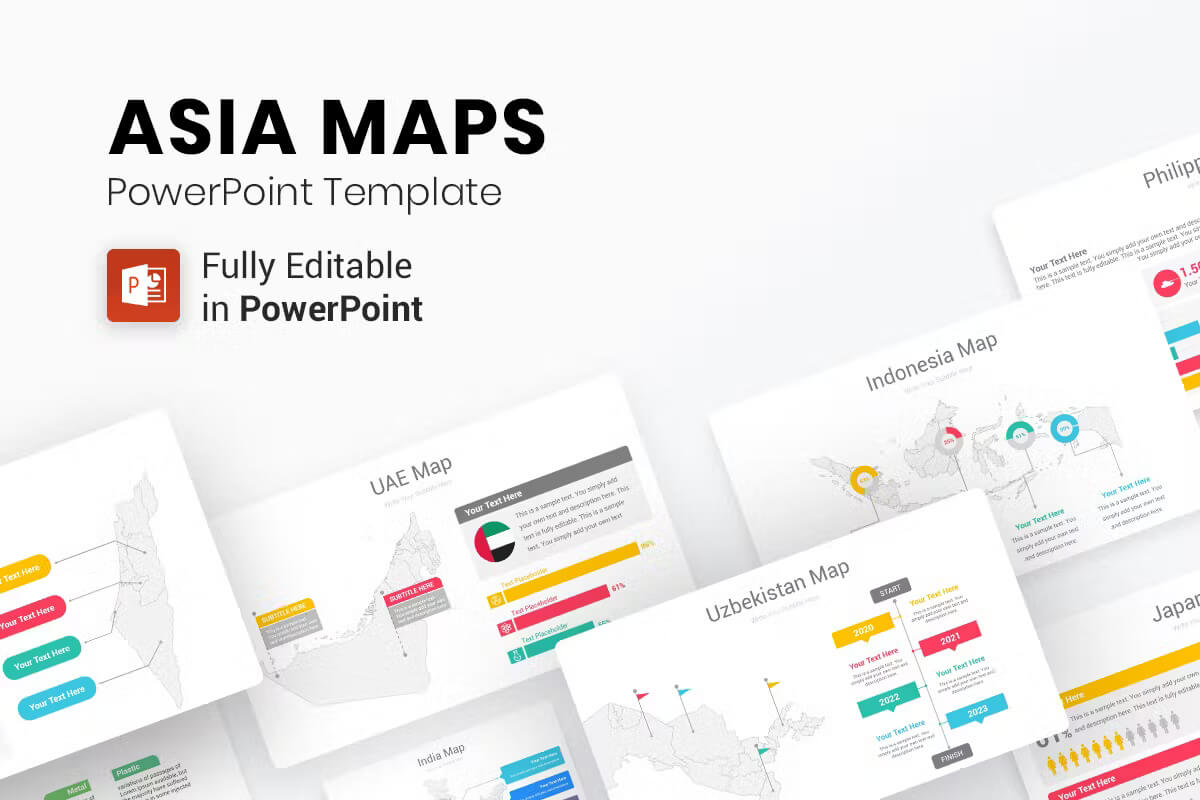 亚洲地图 PowerPoint 模板