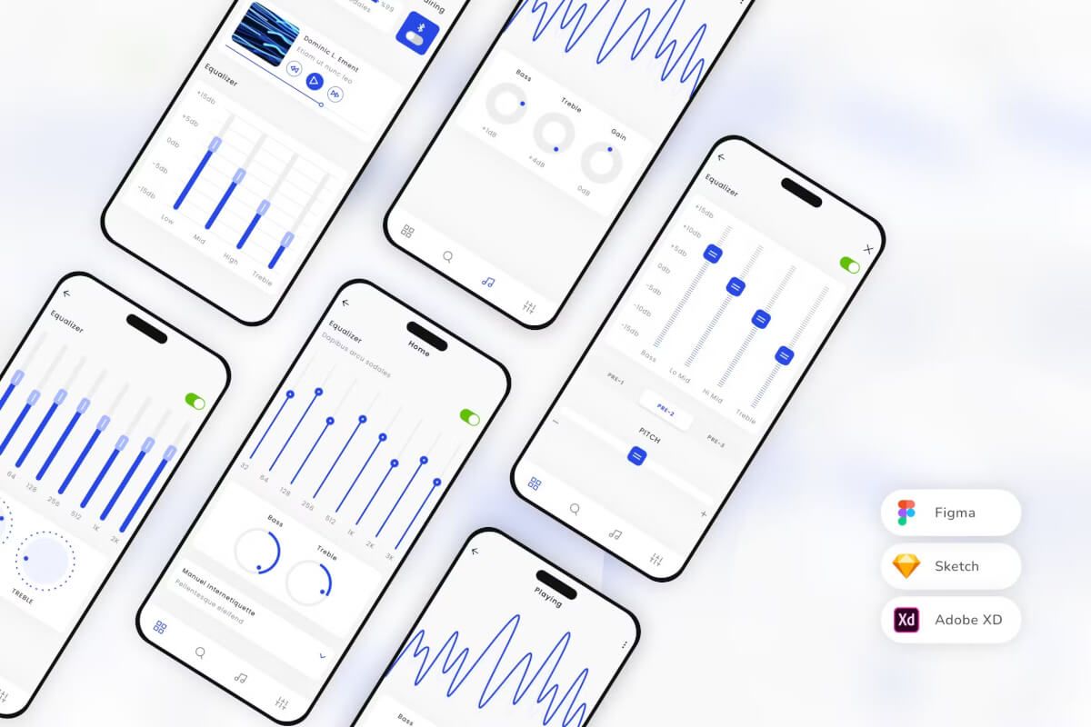 音响系统和均衡器移动应用 UI 套件