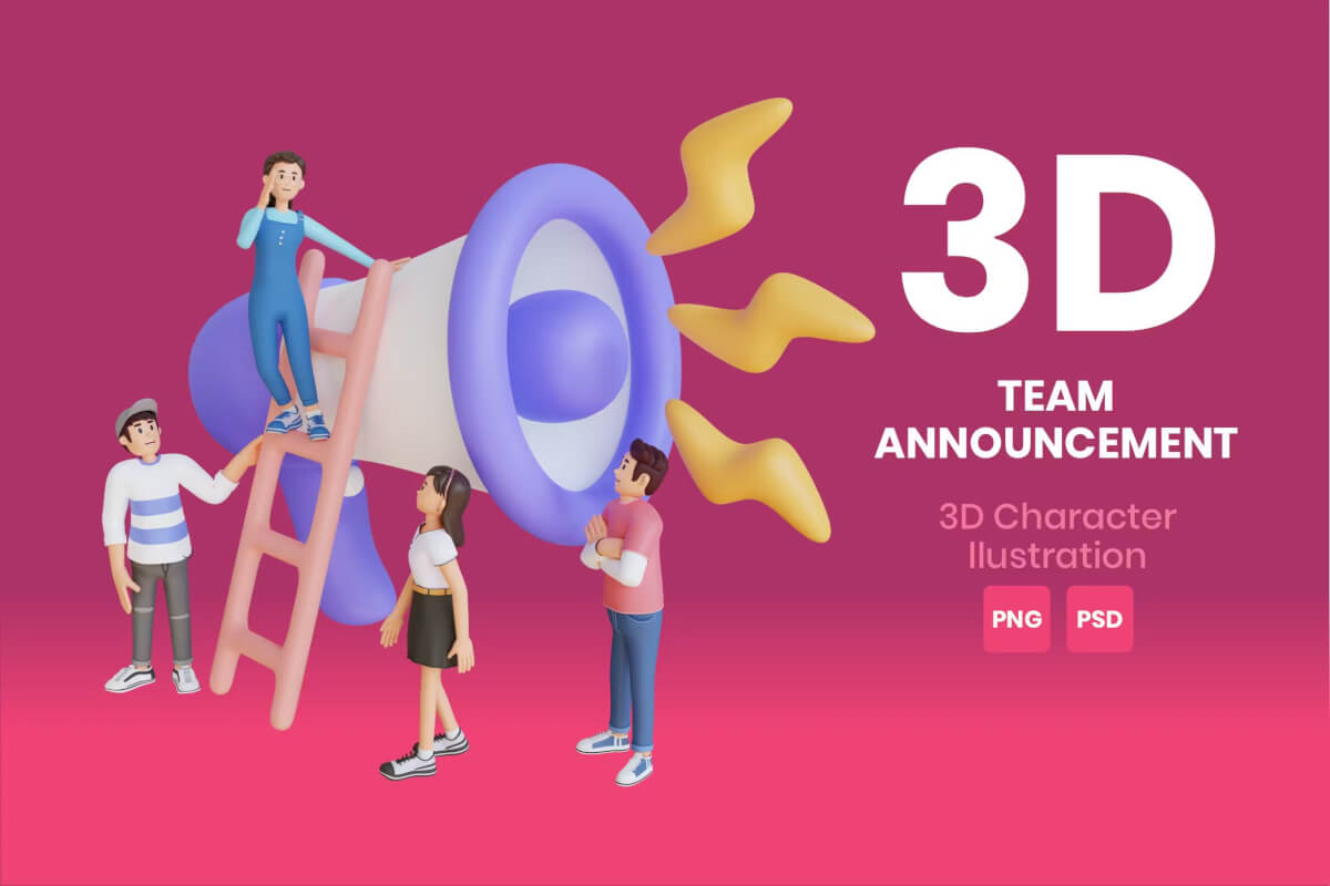 团队公告 3D 人物插画