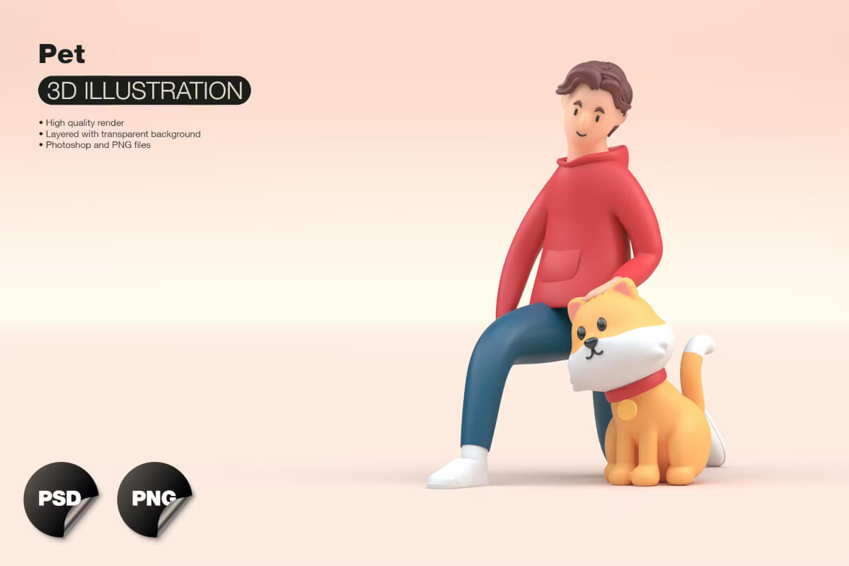 3D 宠物概念猫和他的主人插图