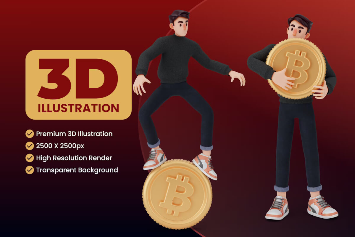独特的男性角色 3D 插图