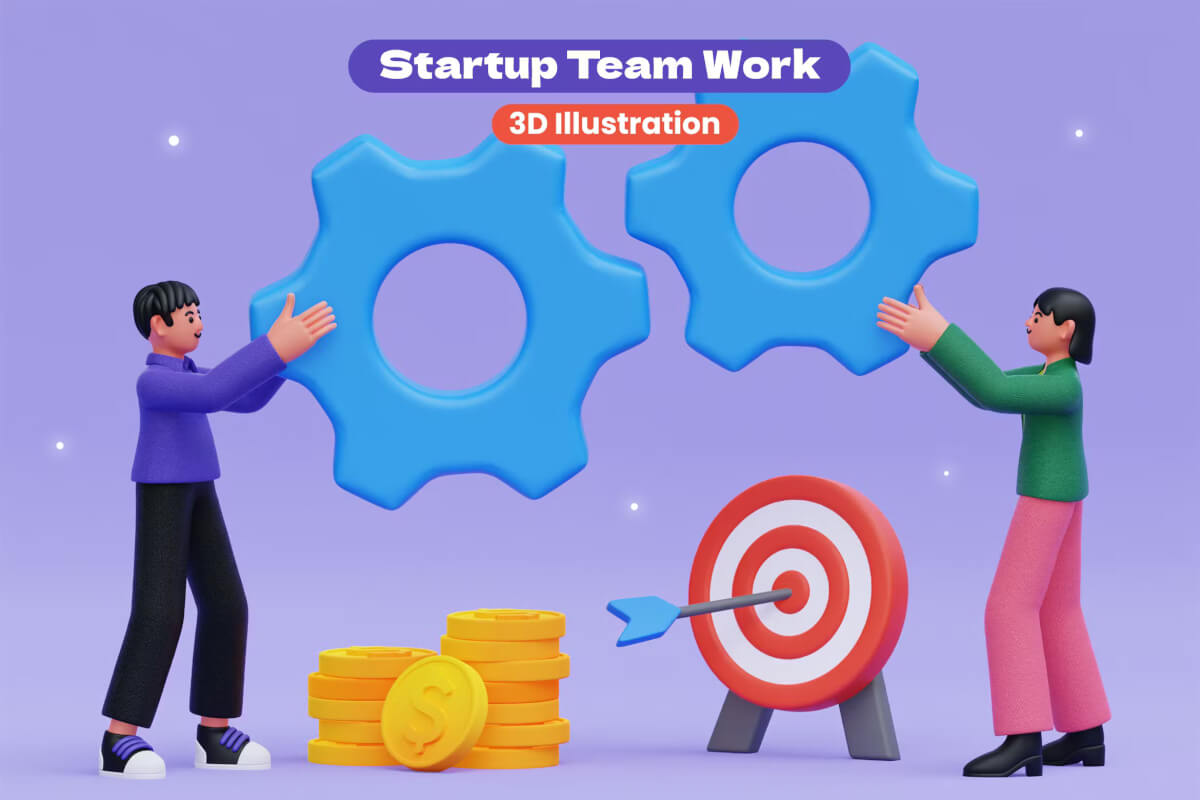 创业团队工作 3D 插图