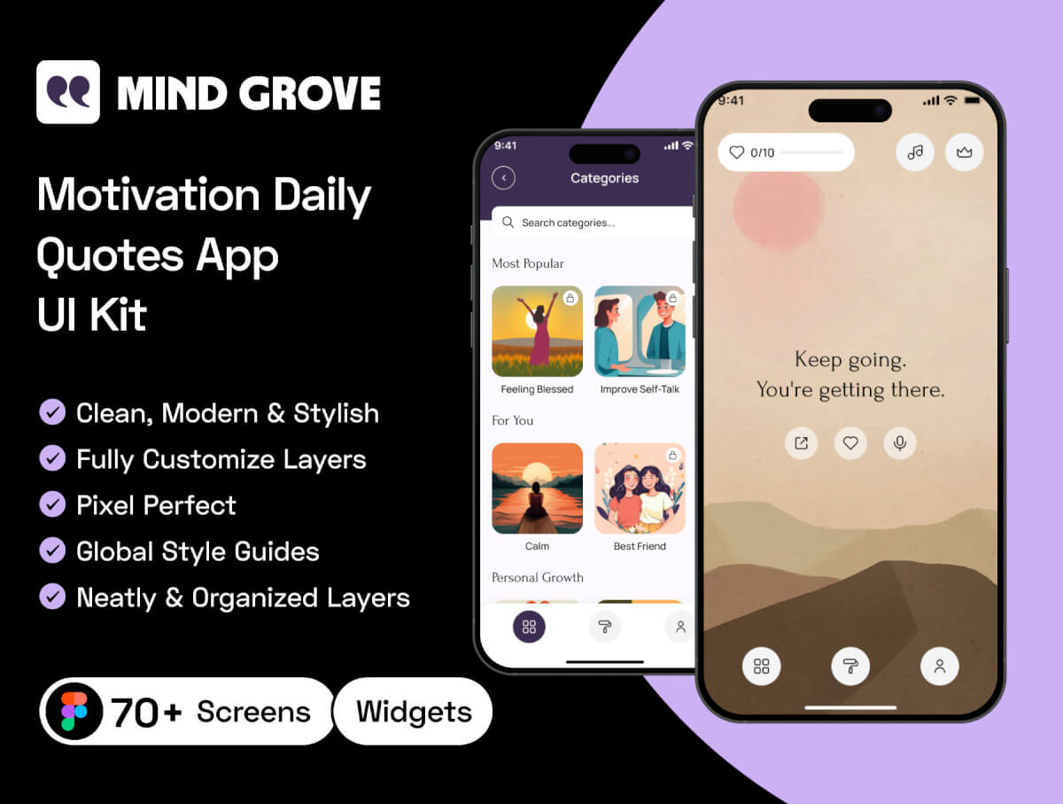 Mind Grove - 每日励志语录 App UI 套件