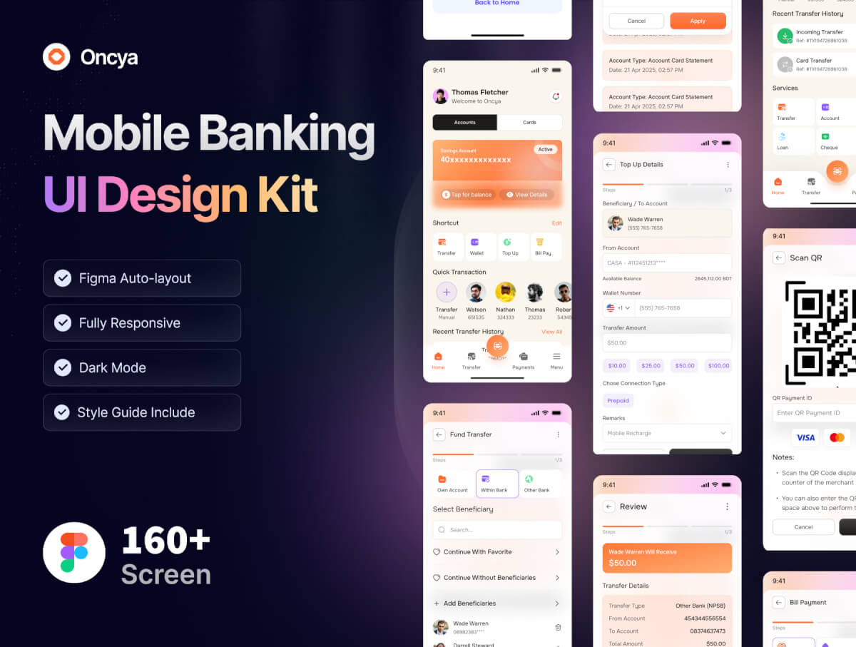 Oncya – 手机银行应用程序 UI 设计套件