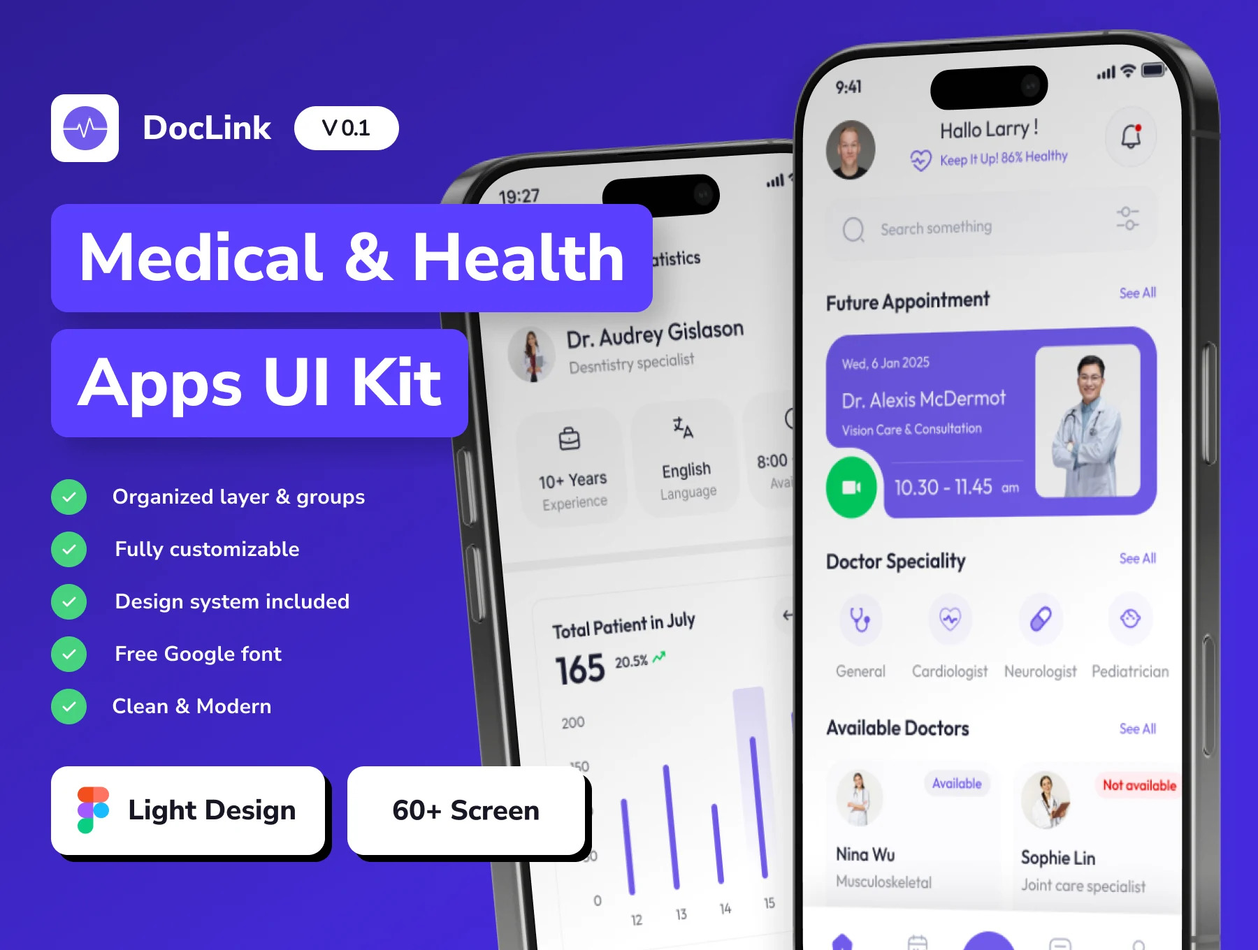 DocLink - 医疗健康移动应用 UI 套件
