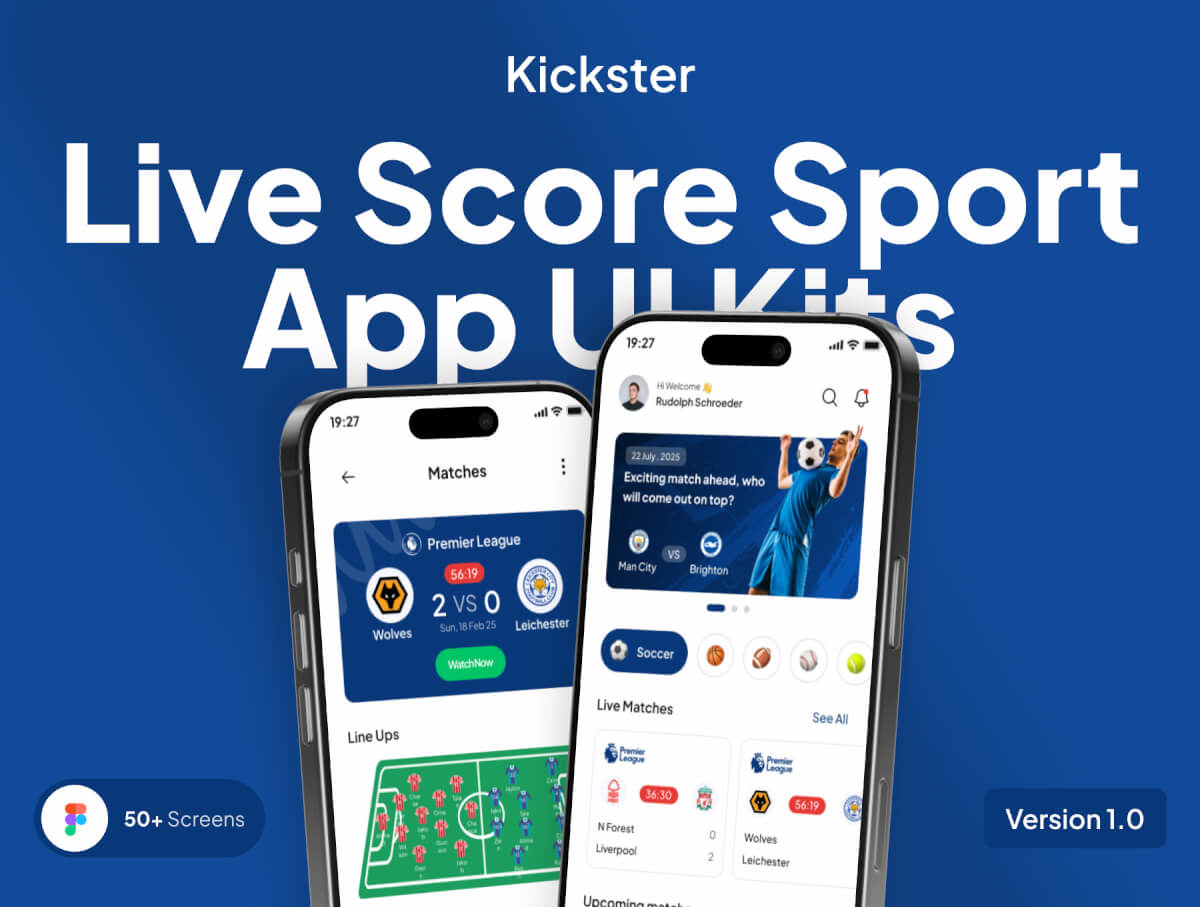 Kickster - 实时比分和新闻体育应用 UI 套件
