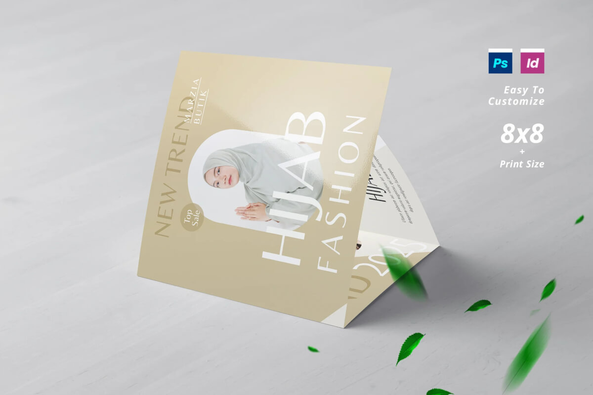 Hijab 时装店方形三折宣传册