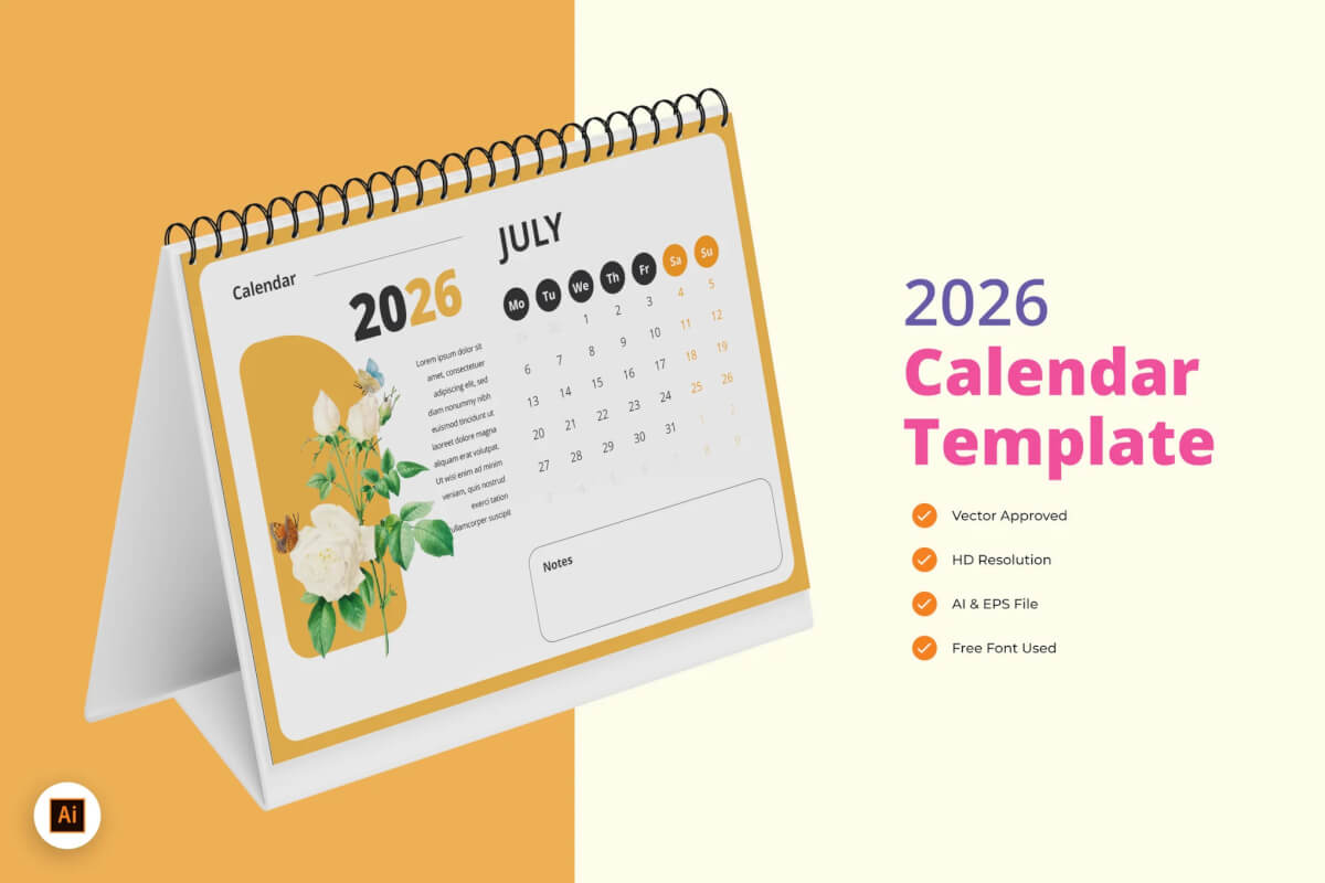 2026 年台历模板