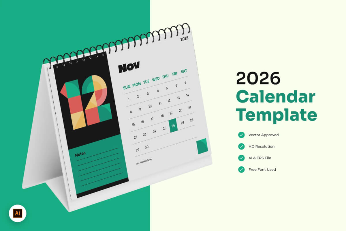 2026 年台历模板