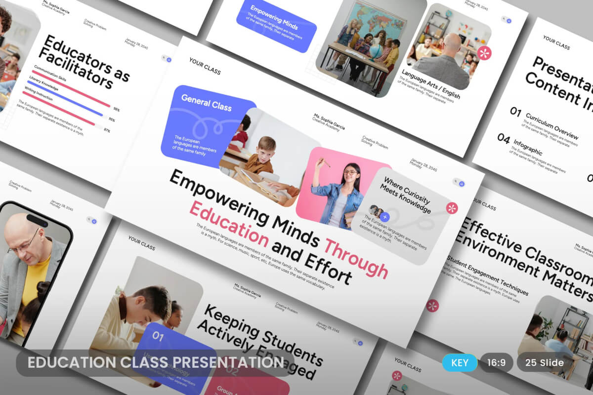 白色、粉色和紫色现代教育 Keynote 模板